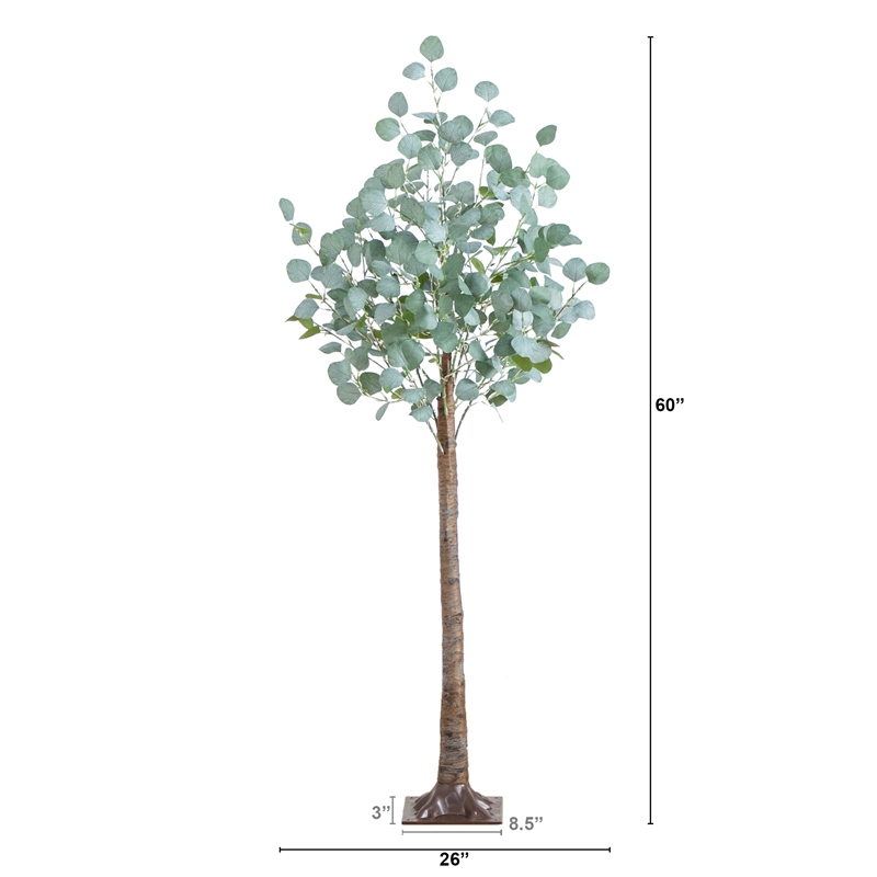 Nearly Natural 5ft Lighted Artificial Eucalyptus Tree w/ 300 Warm White LED