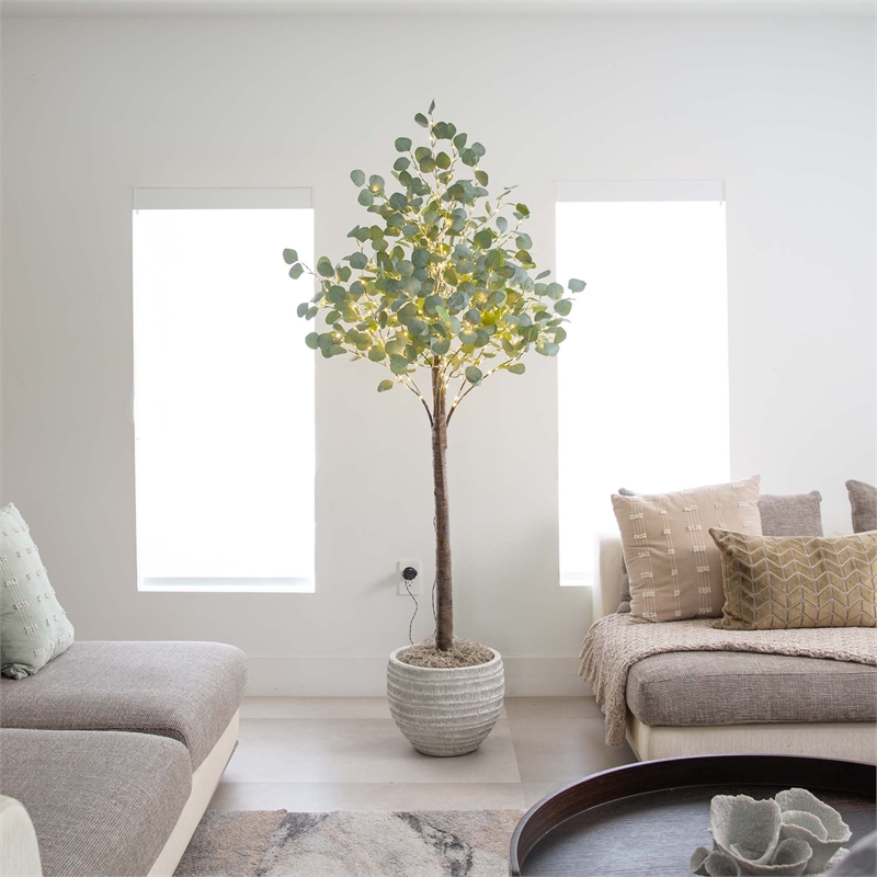 Nearly Natural 6ft Lighted Artificial Eucalyptus Tree w/ 420 Warm White LED
