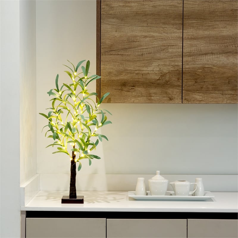 Nearly Natural 2ft Lighted Artificial Olive Tree with 60 Warm White LED Lights