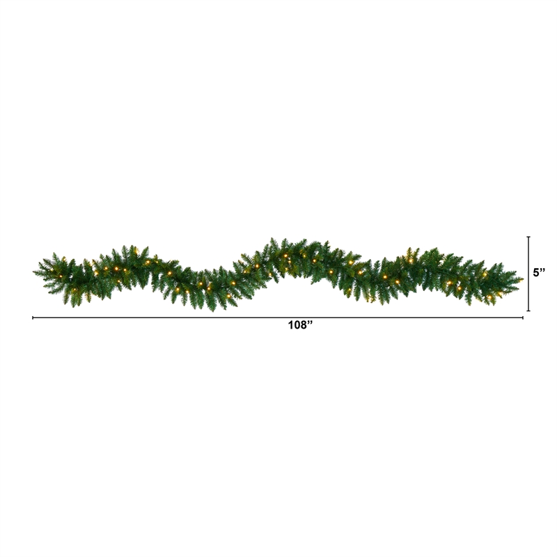 Nearly Natural 9ft Christmas Pine Artificial Garland w/ 50 Warm White LEDs
