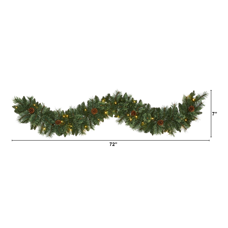Nearly Natural 6ft White Mountain Pine Garland w/ 35 White Warm LED