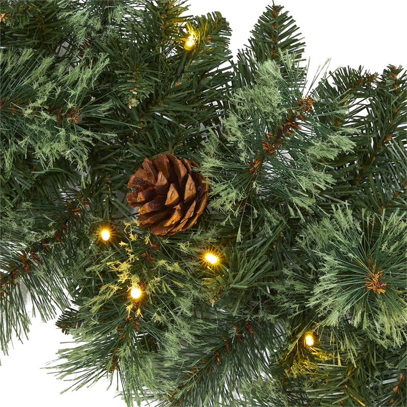 Nearly Natural 6ft White Mountain Pine Garland w/ 35 White Warm LED