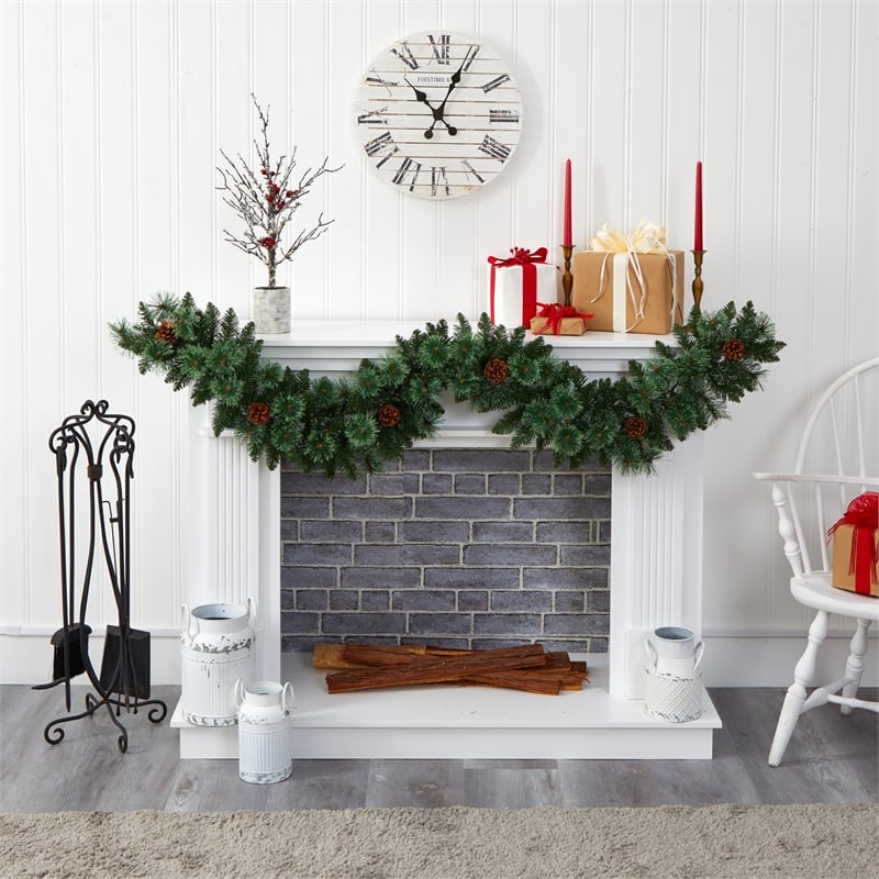 Nearly Natural 6ft White Mountain Pine Garland w/ 35 White Warm LED