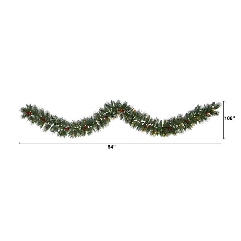 Nearly Natural 9ft Frosted Swiss Pine Artificial Garland w/ 50 Clear LED