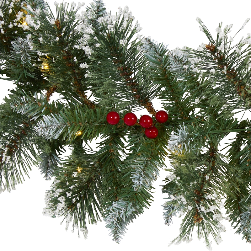 Nearly Natural 9ft Frosted Swiss Pine Artificial Garland w/ 50 Clear LED