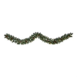 Nearly Natural 9ft Frosted Swiss Pine Artificial Garland w/ 50 Clear LED