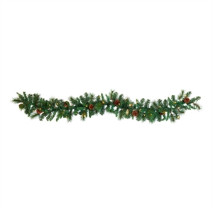 Nearly Natural 6ft Mixed Pine & Pinecone Artificial Garland w/ 35 Clear LED