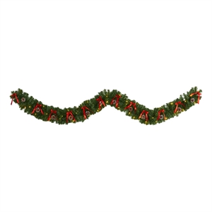 Nearly Natural 9ft Bow & Pinecone Artificial Christmas Garland w/ 35 Clear