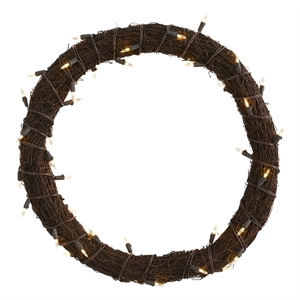 Nearly Natural 20&quot Vine Wreath w/ 50 White Warm LED Lights in Brown