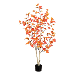 Nearly Natural 4ft Autumn Birch Artificial Fall Tree in Orange