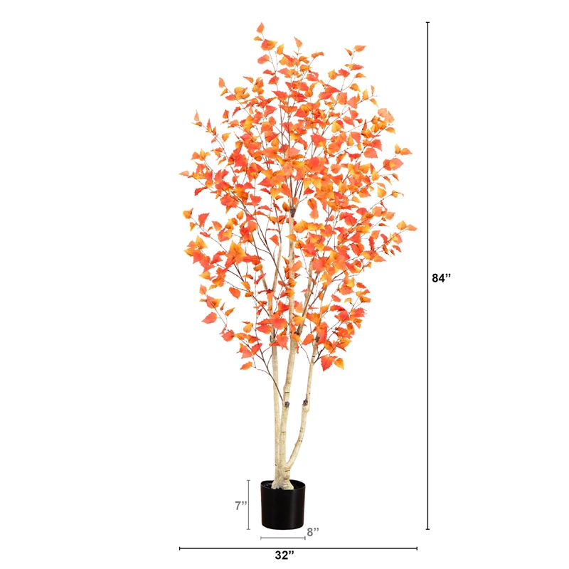 Nearly Natural 7ft Autumn Birch Artificial Fall Tree in Orange