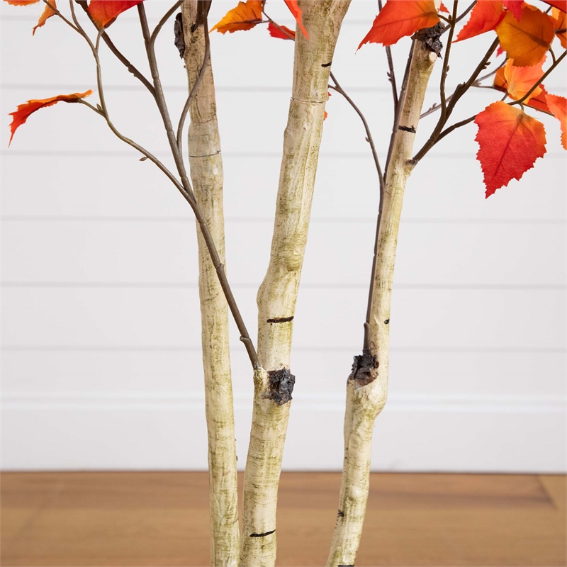 Nearly Natural 7ft Autumn Birch Artificial Fall Tree in Orange