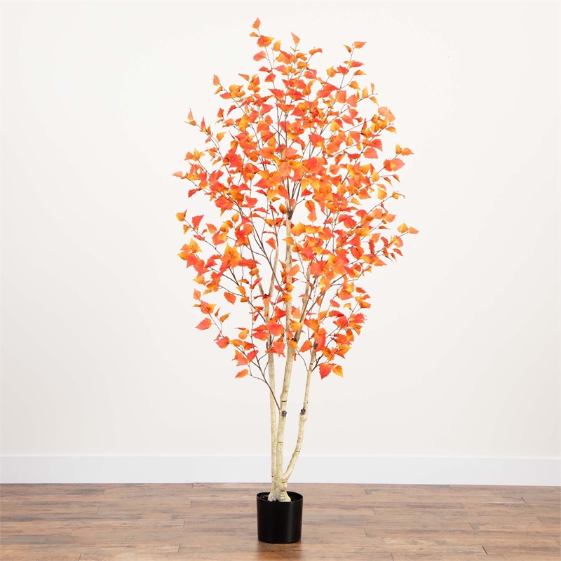 Nearly Natural 7ft Autumn Birch Artificial Fall Tree in Orange