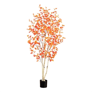 Nearly Natural 7ft Autumn Birch Artificial Fall Tree in Orange