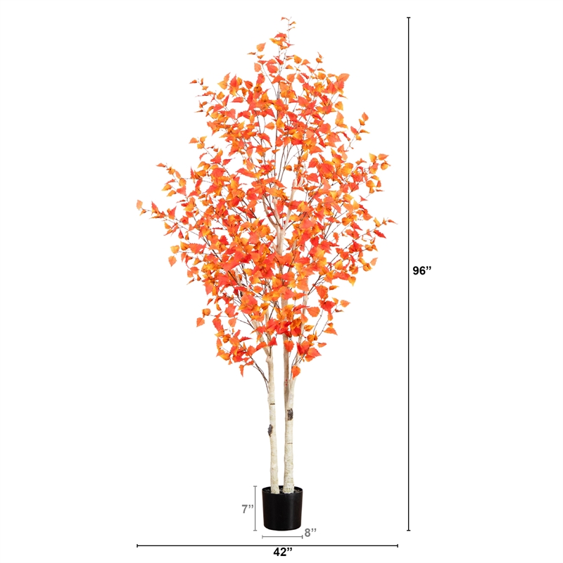 Nearly Natural 8ft Autumn Birch Artificial Fall Tree in Orange