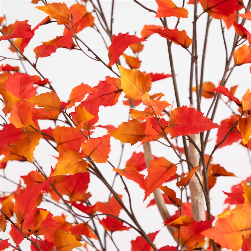 Nearly Natural 8ft Autumn Birch Artificial Fall Tree in Orange