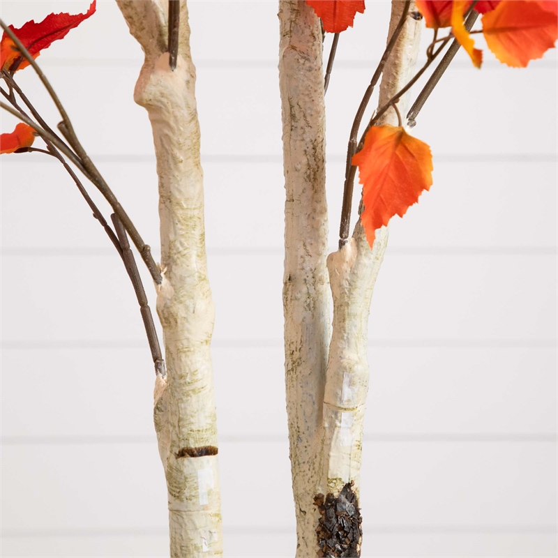 Nearly Natural 8ft Autumn Birch Artificial Fall Tree in Orange