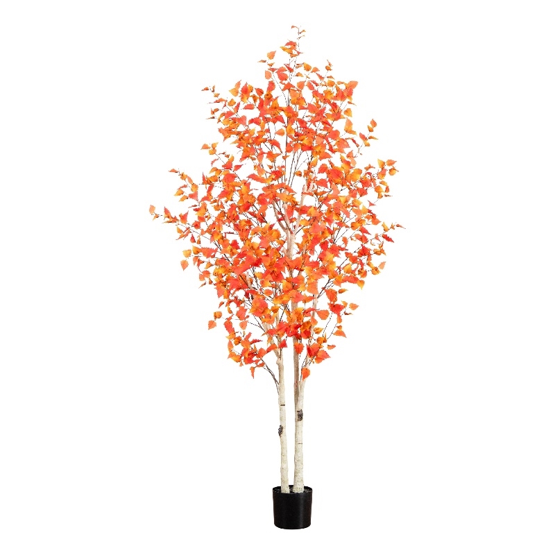 Nearly Natural 8ft Autumn Birch Artificial Fall Tree in Orange