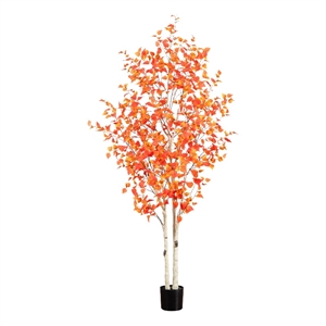 Nearly Natural 8ft Autumn Birch Artificial Fall Tree in Orange