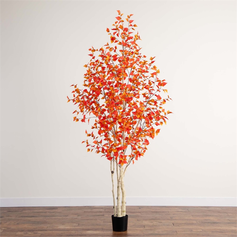 Nearly Natural 9ft Autumn Birch Artificial Fall Tree in Orange