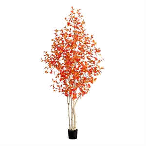 Nearly Natural 9ft Autumn Birch Artificial Fall Tree in Orange