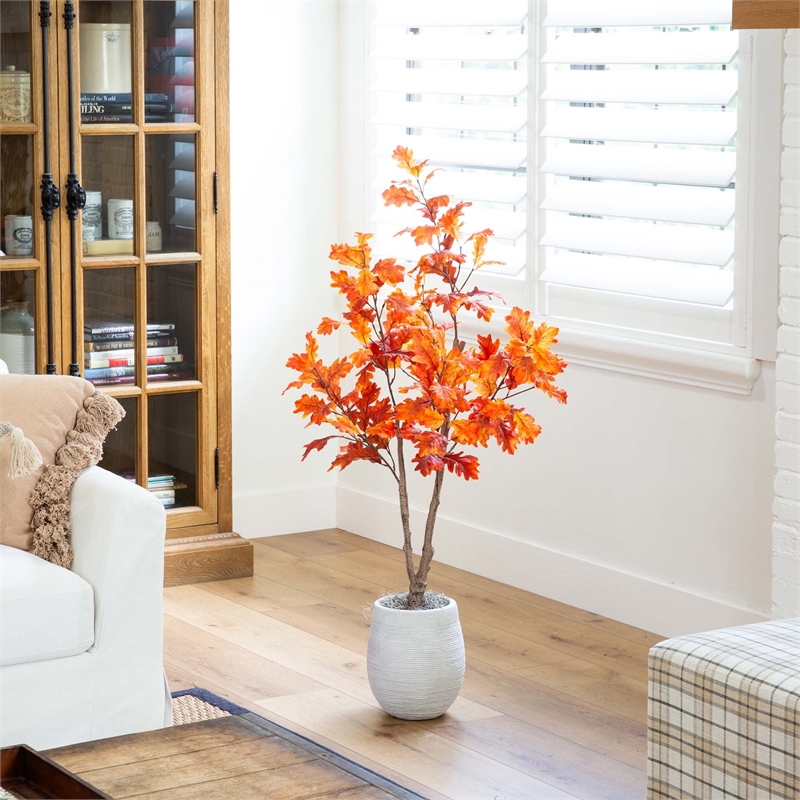 Nearly Natural 4ft Autumn Oak Artificial Fall Tree in Orange
