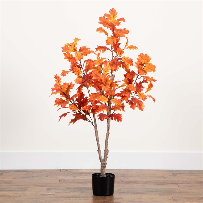 Nearly Natural 4ft Autumn Oak Artificial Fall Tree in Orange