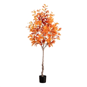 Nearly Natural 7ft Autumn Oak Artificial Fall Tree in Orange