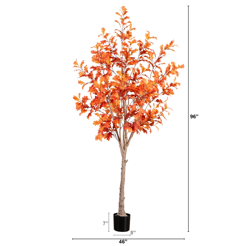 Nearly Natural 8ft Autumn Oak Artificial Fall Tree in Orange