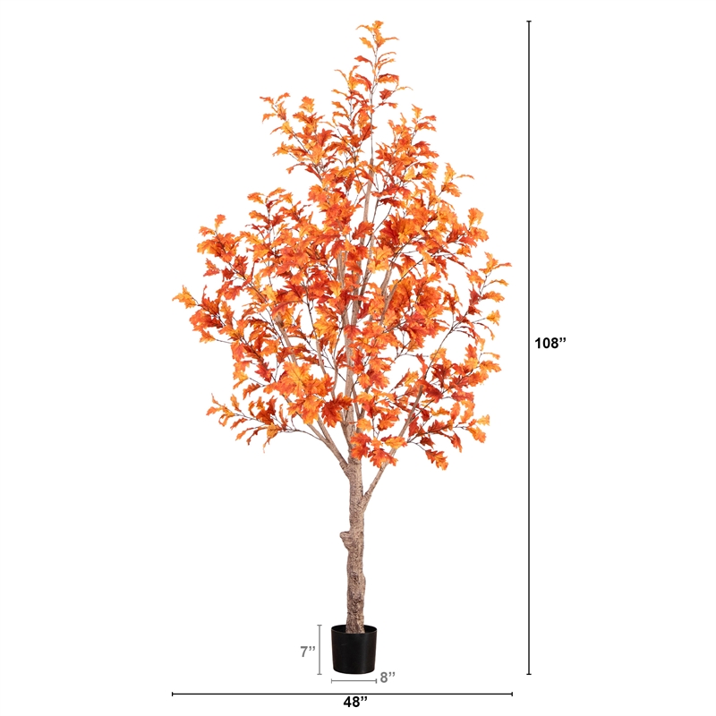 Nearly Natural 9ft Autumn Oak Artificial Fall Tree in Orange