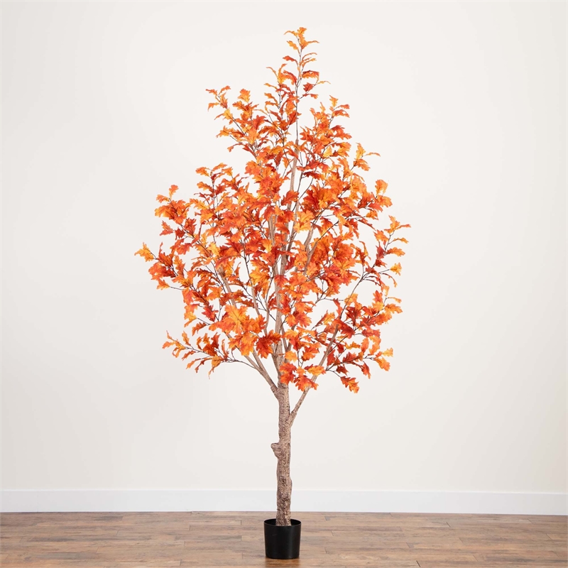 Nearly Natural 9ft Autumn Oak Artificial Fall Tree in Orange