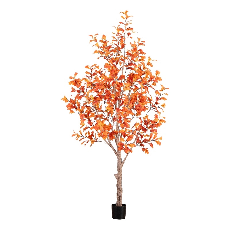 Nearly Natural 9ft Autumn Oak Artificial Fall Tree in Orange