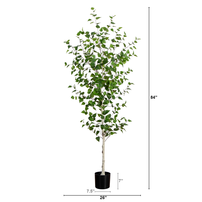 Nearly Natural 7ft Artificial Birch Tree in Green