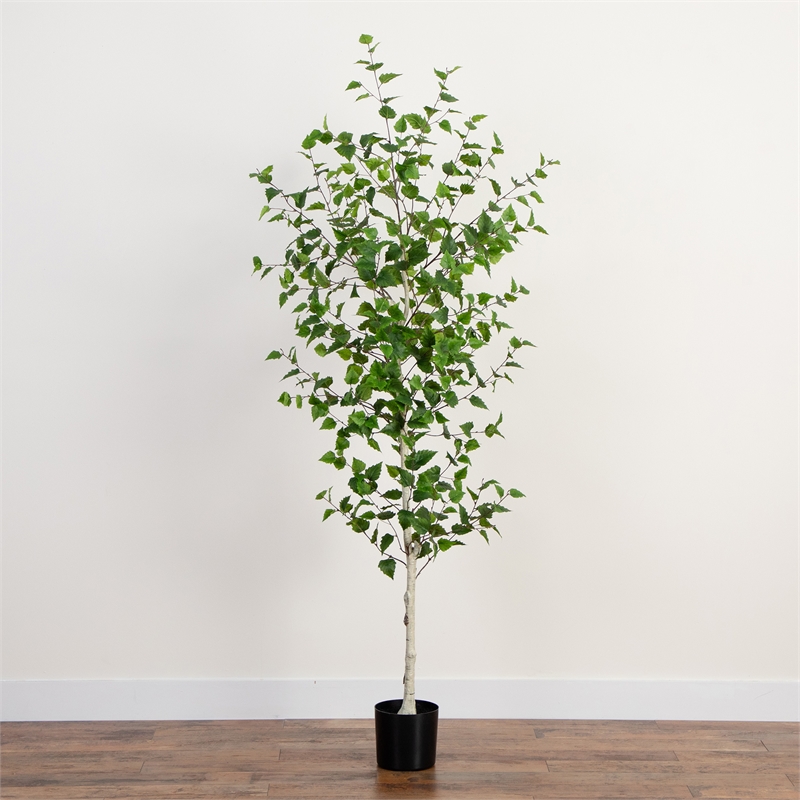 Nearly Natural 7ft Artificial Birch Tree in Green