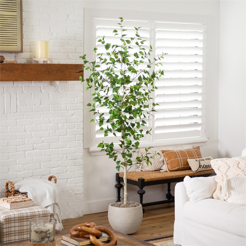 Nearly Natural 7ft Artificial Birch Tree in Green