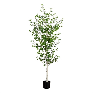 Nearly Natural 7ft Artificial Birch Tree in Green