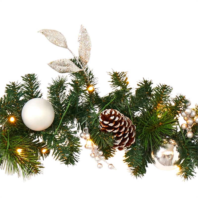 Nearly Natural 9ft Ornament & Pinecone Christmas Garland w/50 Clear LED