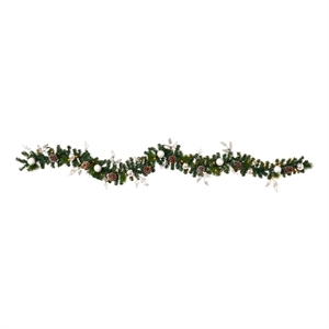 Nearly Natural 9ft Ornament & Pinecone Christmas Garland w/50 Clear LED