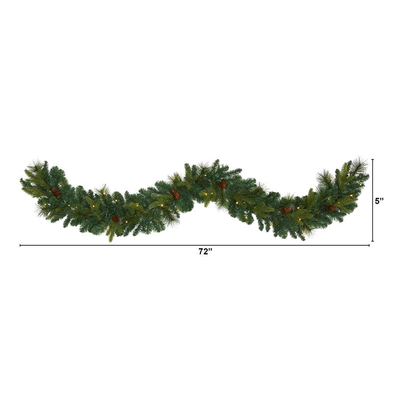 Nearly Natural 6ft Mixed Pine & Pinecone Artificial Garl w/5 Clear LED in Green