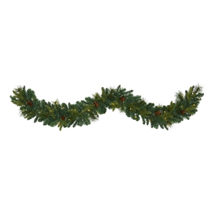 Nearly Natural 6ft Mixed Pine & Pinecone Artificial Garl w/5 Clear LED in Green