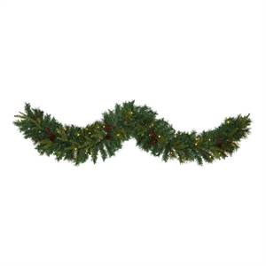 Nearly Natural 6ft Mixed Pine Christmas Garland w/ 35 Clear LED Lights