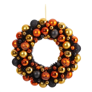 Nearly Natural 19&quot Halloween Shatterproof Jack-o'-lantern Pumpkin Wreath