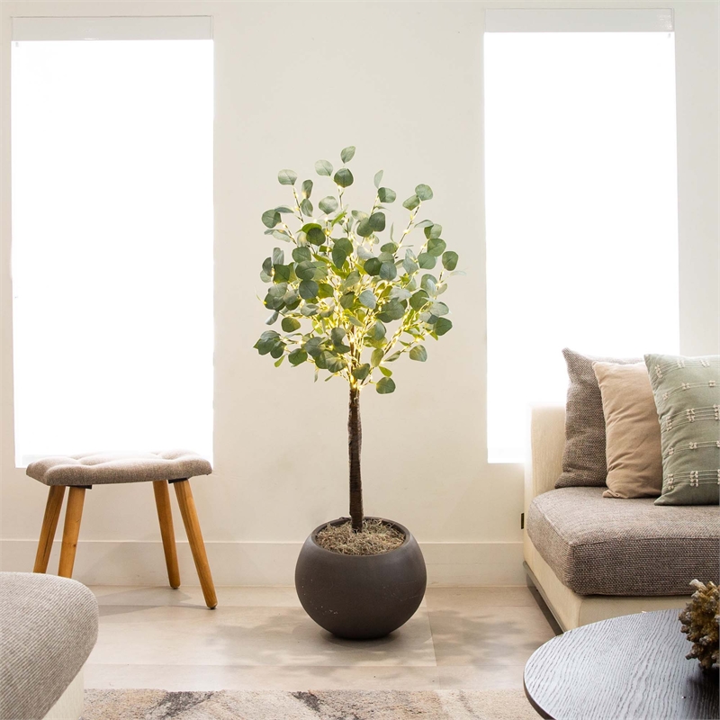 Nearly Natural 4ft Lighted Artificial Eucalyptus Tree w/ 240 Warm White LED