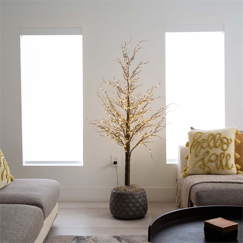 Nearly Natural 5ft Pre-Lit Artificial Twig Tree with 360 Warm White LED Lights