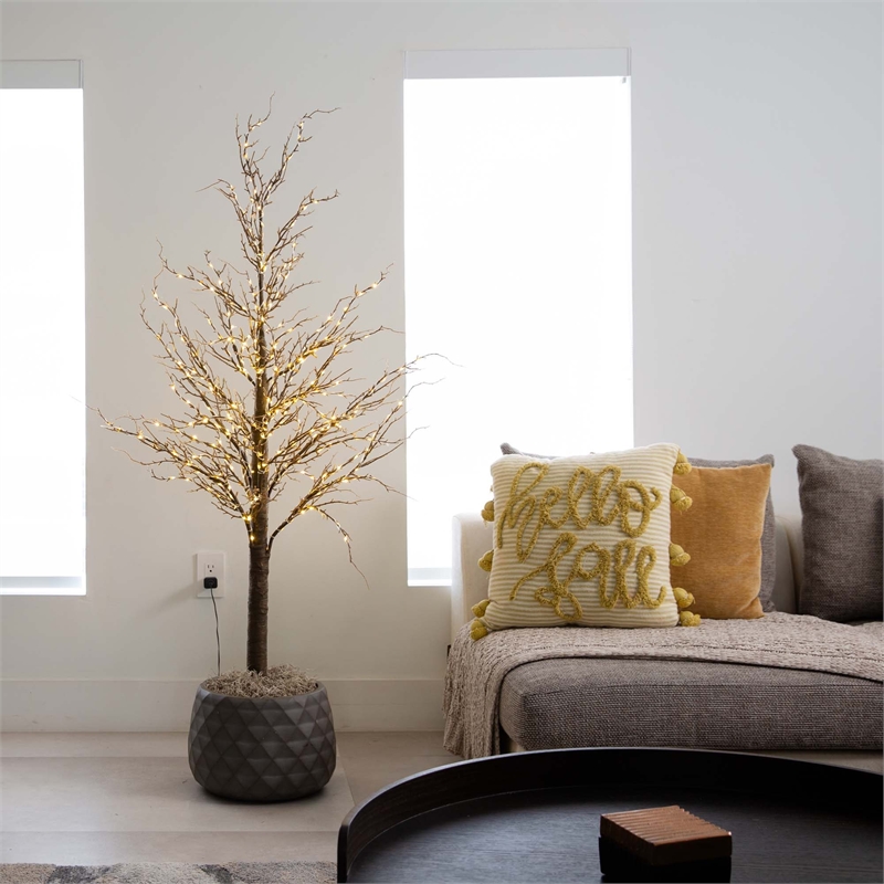 Nearly Natural 5ft Pre-Lit Artificial Twig Tree with 360 Warm White LED Lights