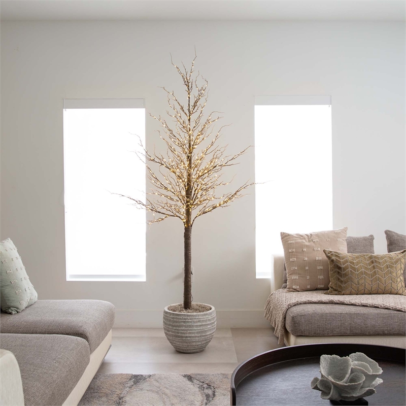 Nearly Natural 6ft Pre-Lit Artificial Twig Tree with 480 Warm White LED Lights