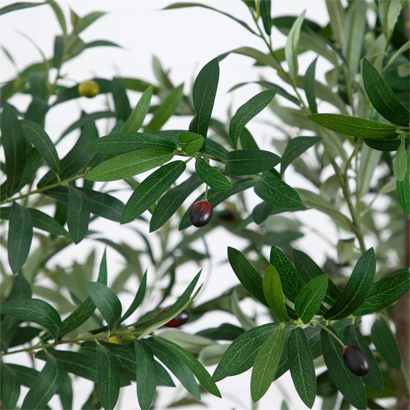 Nearly Natural 8ft Artificial Grand Olive Tree in White Decorative Planter