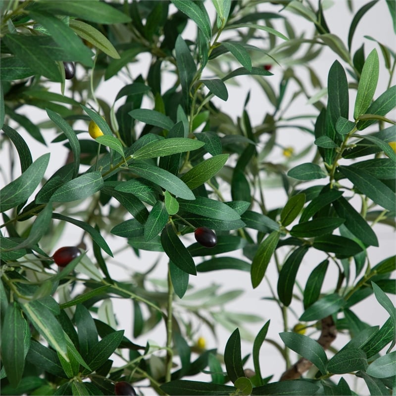 Nearly Natural 8ft Artificial Grand Olive Tree in White Decorative Planter