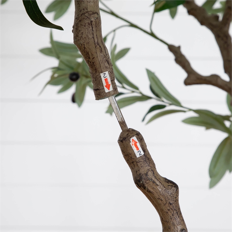Nearly Natural 8ft Artificial Grand Olive Tree in White Decorative Planter