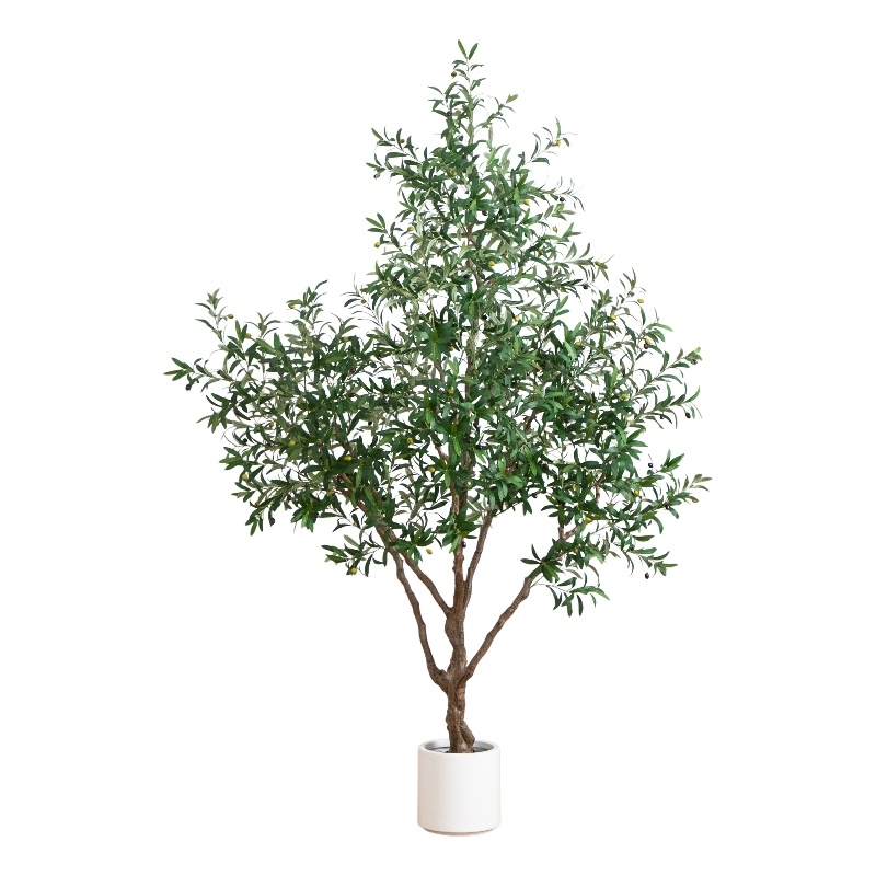Nearly Natural 8ft Artificial Grand Olive Tree in White Decorative Planter